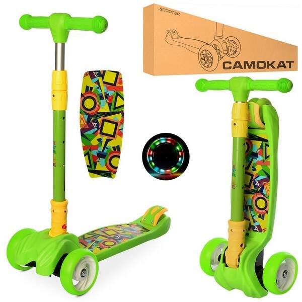 Самокат JR 3-060-11-GR (1шт) MAXI,кол3штПУ,2пер120мм,задн80мм,св,кермо67-79см,скл,цв.кермо,малюнок,з (шт.)