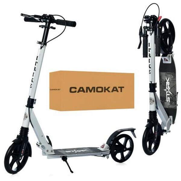 Самокат SR 2-018-10-1-W1 (1шт) взрос,алюм+сталь,кол2штПУ200мм,руль87/102см,подн46-13,ручн.торм,замок (шт.)