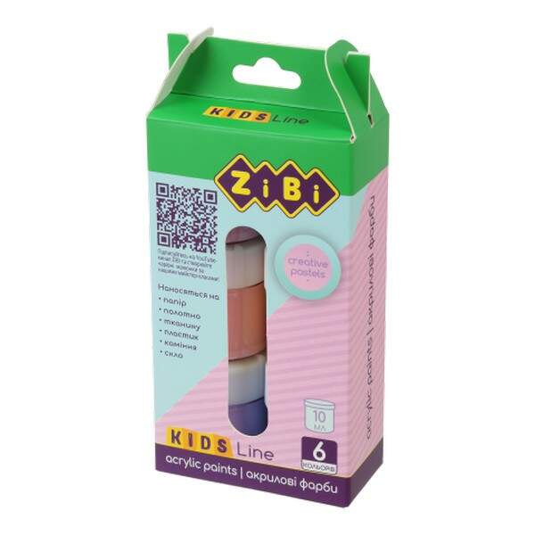 Акрил 6 кольорів х 10 мл PASTEL, KIDS Line ZB.6665 (шт.)