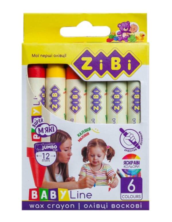 Олівці воскові SUPER JUMBO, 6 кольорів, круглий корпус, BABY Line ZB.2484 (шт.)