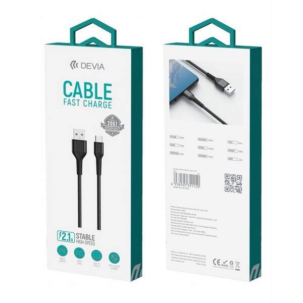 Кабель USB DEVIA Gracious Series Type-C (1150) (5v/2.1A/2m) Black (шт.)