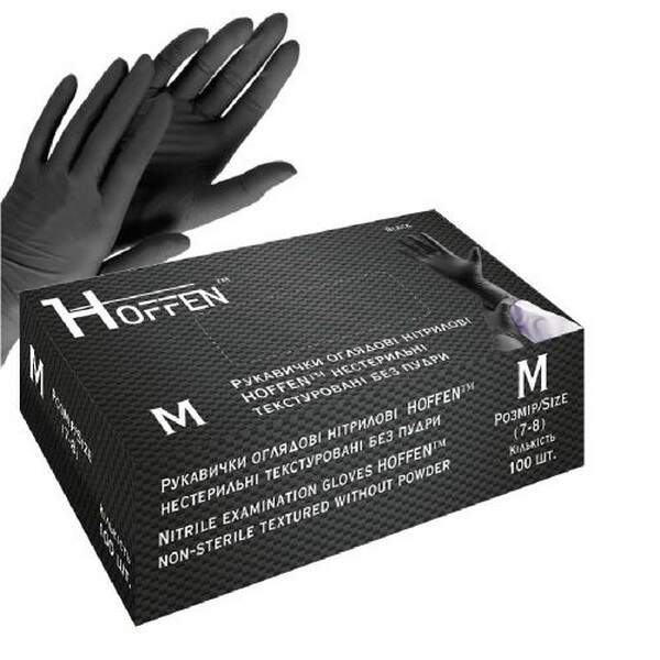 Рукавички нітрилові M Hoffen 3.5г нестерильні текстуровані б/п 50пар/уп HFN-13301M(13303) (10уп) (шт.)