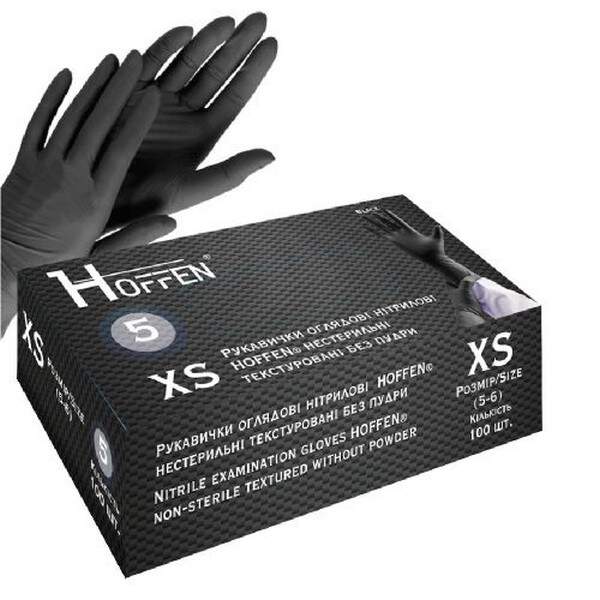 Рукавички нітрилові XS Hoffen 5.0г нестерильні текстуровані б/п 50пар/уп HFN-13501XS (10уп) (шт.)