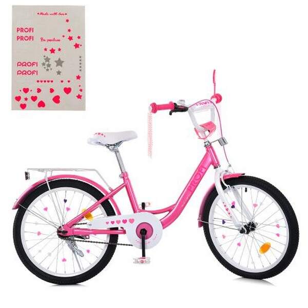 Велосипед дитячий PROF1 20д. MB 20041-1 (1шт) PRINCESS,SKD75,рожево-білий,зв,фонарь,багажник,подножк (шт.)