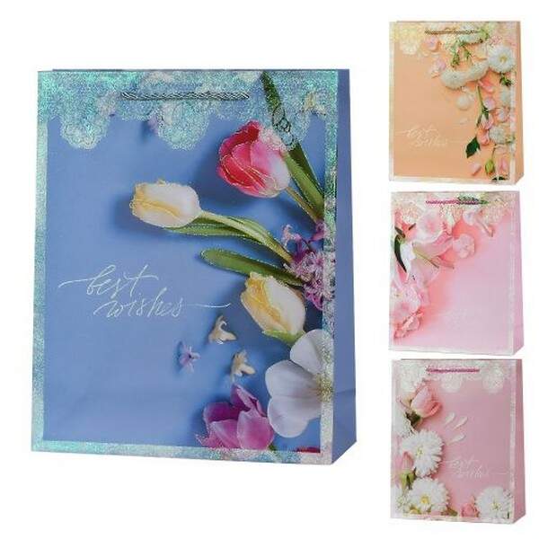 Пакет подарунковий паперовий M "Best wishes" 26*32*10см R94912-M (480шт) (шт.)